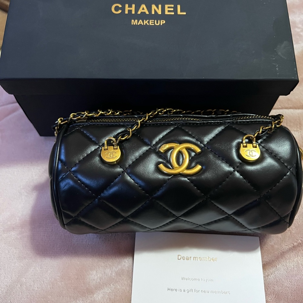Authentic GWP from chanel makeup mini barrel purse with Gold Details